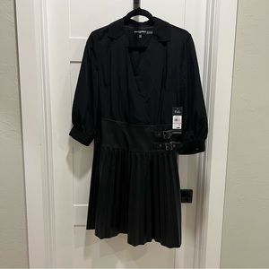 Karl Lagerfeld Black Dress with pleated leather skirt. SZ 6